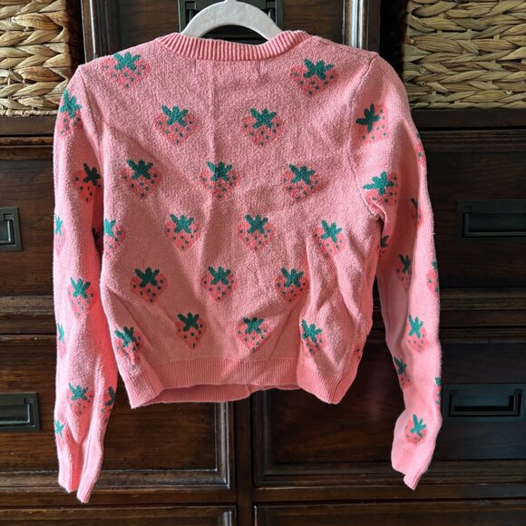 Chloe + Jamine knit strawberry v neck button down cardigan sweater in size 8 - Picture 4 of 4